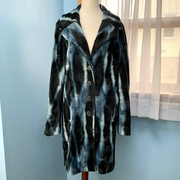 Betsey Johnson Blue and Black Faux Fur Coat Size SMall - Picture 1 of 9
